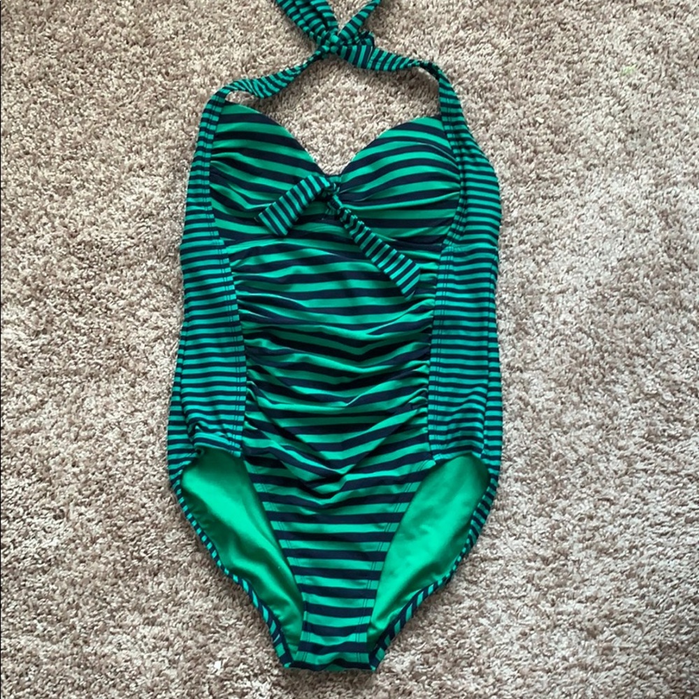 Green and navy striped one piece